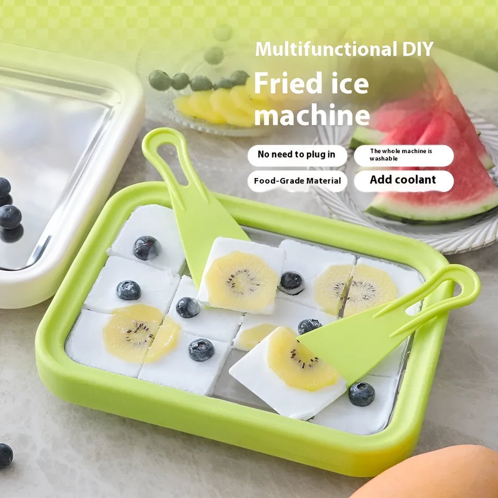 Green children's DIY fried yoghurt machine with aluminium gasket, 22.5cm wide.