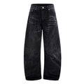 Black straight-leg men's jeans with American washed lightning crack texture detail