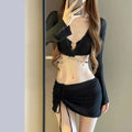 Women's black long sleeve bikini swimsuit for swimming and hot spring use