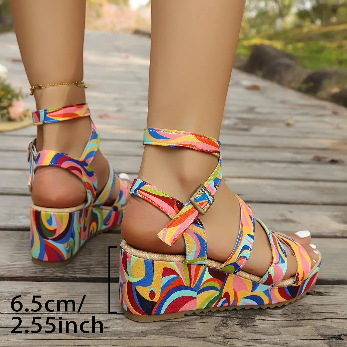 Women's buckle strap wedge sandals with fish mouth toe holder design in European style