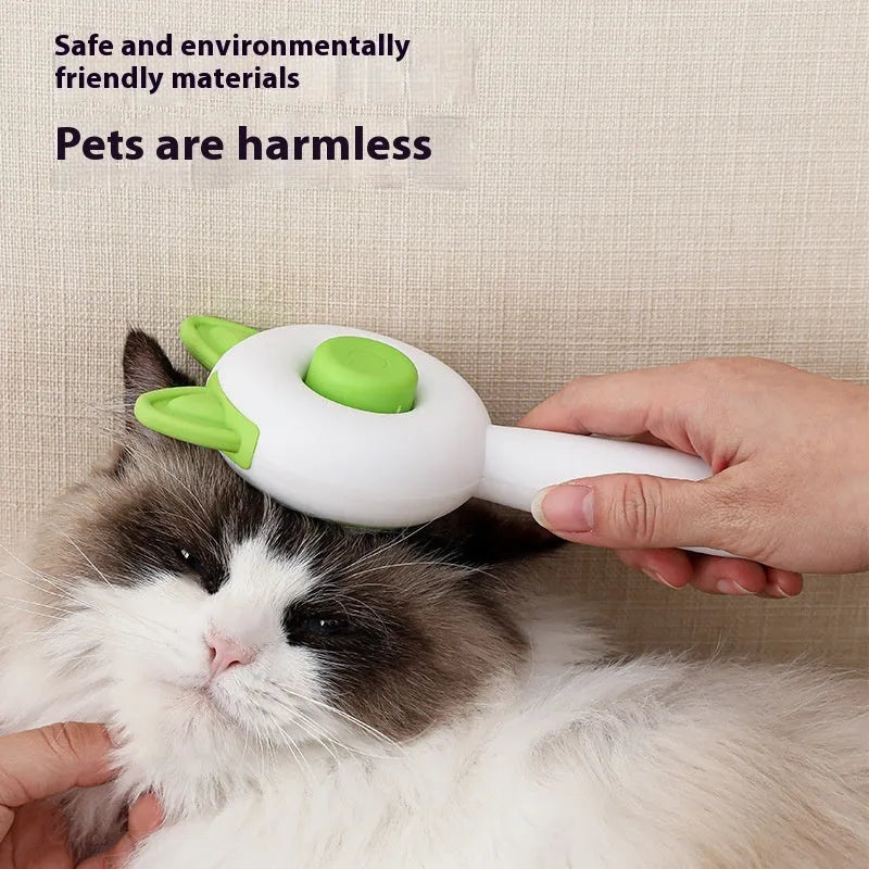 Self-cleaning pet grooming comb with massage function in greenish white or orange white colour options
