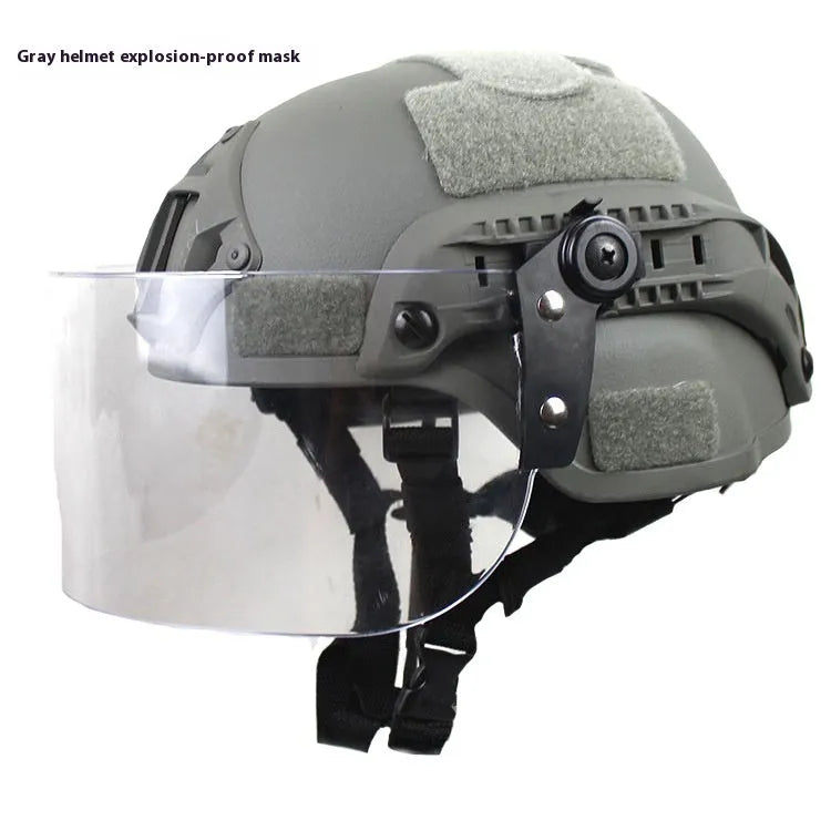 Transparent anti-riot tactical helmet with explosion-proof mask in black, green, sand or grey colours