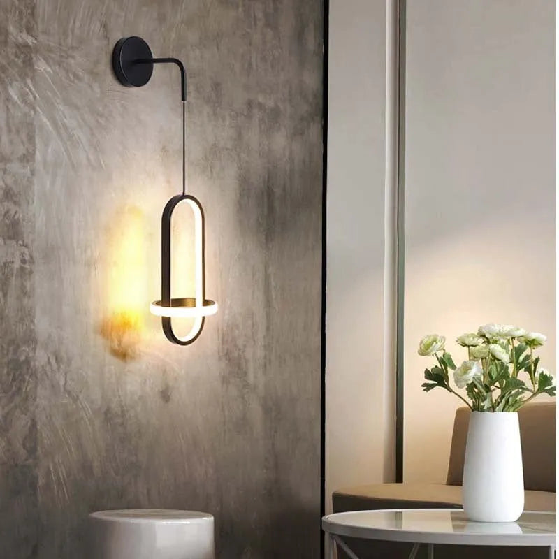 Nordic-style wall-mounted bedside lamp with iron shade in gold or black finish