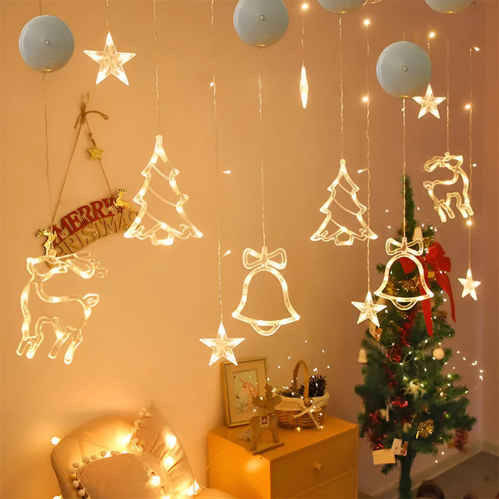 Christmas LED suction cup lights with Santa Claus elk snowman designs for window decoration