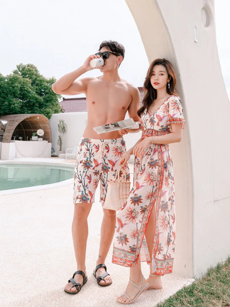 South Korea three-piece bikini swimsuit set with beach shorts in colour 21328-1, polyester fibre and spandex, sizes M to 4XL