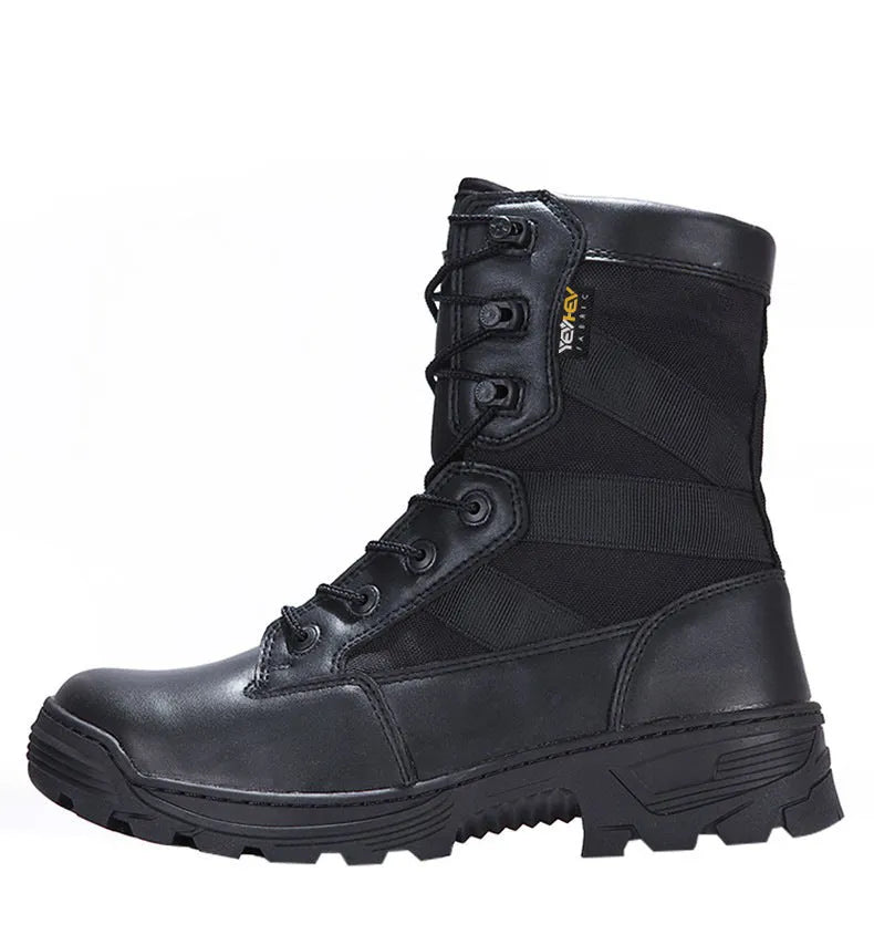 Desert Male Battle waterproof hiking boots for men in black, side view, outdoor setting