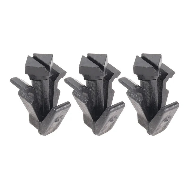 Black plastic bumper cover and radiator grille fastening clip for Nissan vehicles, model 76882-0M060.