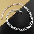 Silver-plated men's blade chain necklace with 8M three-room design, 20 inch length on display