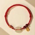 Hetian jade peace buckle bracelet with 10mm beads on adjustable braided rope in three colour options