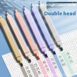 Set of double-ended fluorescent highlighter pens with chisel and fine tips, showing mixed bright colours.