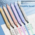Set of double-ended fluorescent highlighter pens with chisel and fine tips, showing mixed bright colours.