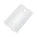 Small white plastic double-sided flea comb for dogs and cats on a plain background.