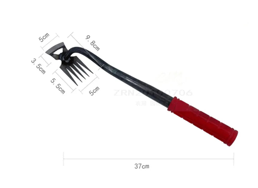 Gardening hoe rake tool with alloy steel construction showing dual-purpose hoe and rake design