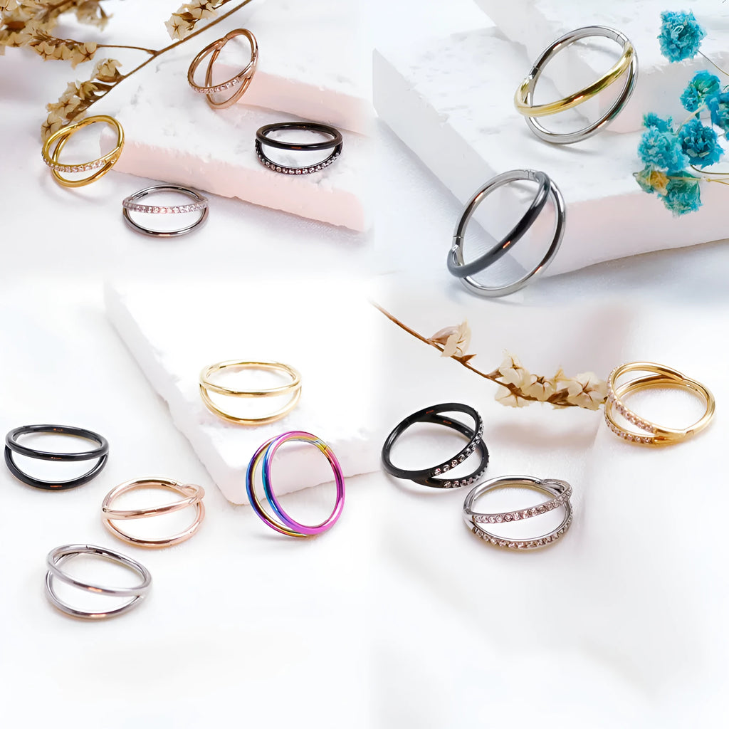 Titanium alloy fork nose ring in silver, available in multiple sizes with or without diamonds.