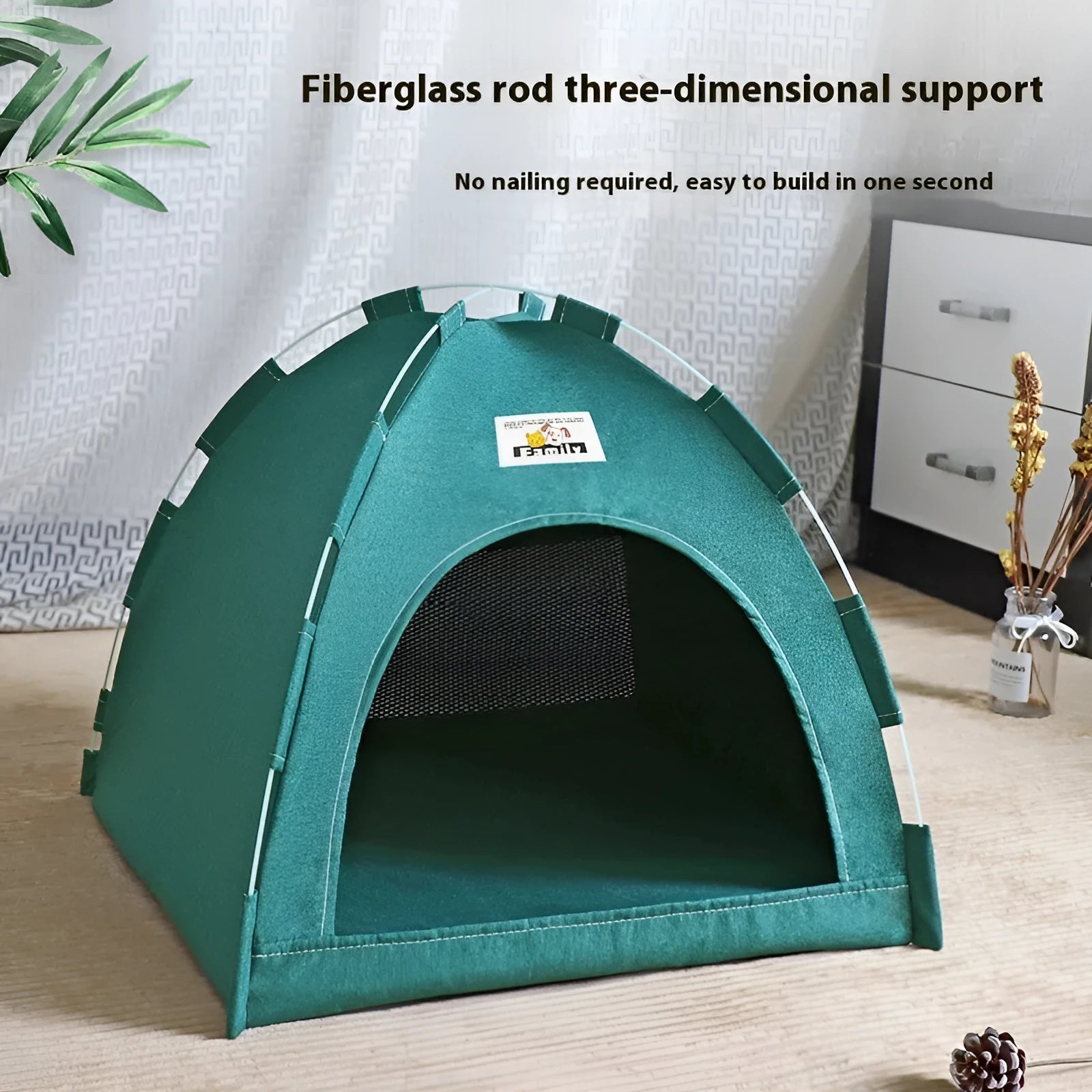 Grey tent-style pet bed for small dogs and cats with a removable washable cover.
