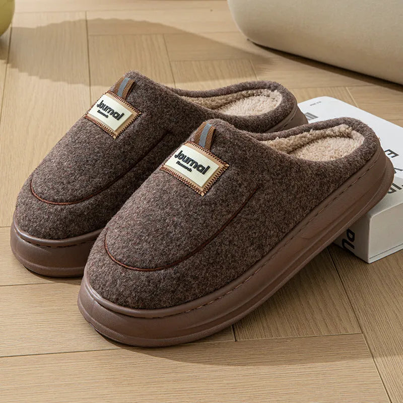 Men's grey and brown suede slippers with a thickened sole for larger foot sizes.
