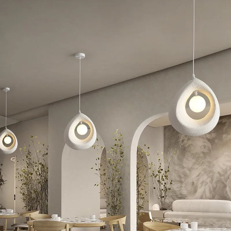 Retro pendant chandelier with milky white glass lampshade in modern simple style for ceiling mounting