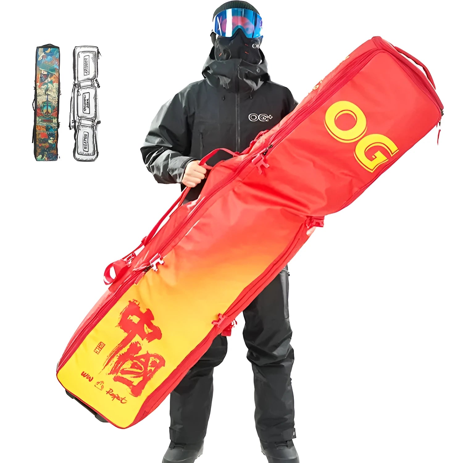 Ski pack with cardan wheels large capacity single double board bag 155x36cm Chinese Red