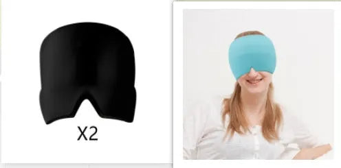 Elastic cloth gel eye mask for headache relief with adjustable headband in black colour
