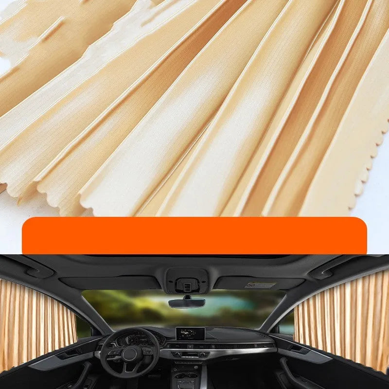 Auto retractable car sun curtain in thick opaque cloth material for heat insulation