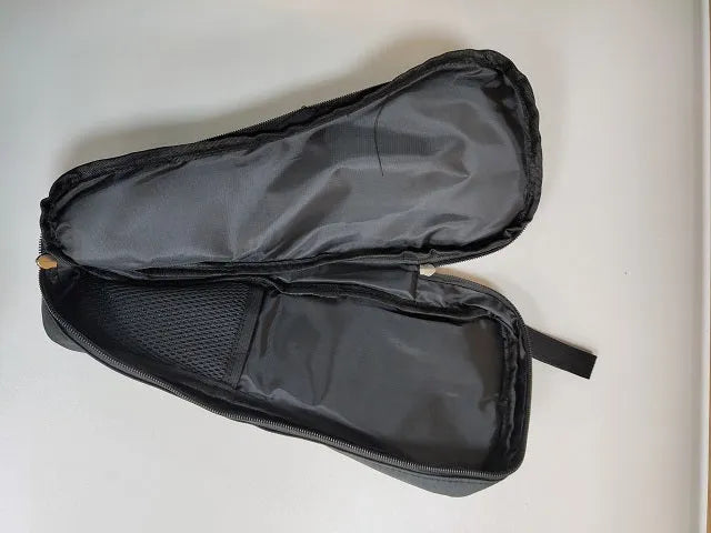 Black cloth zippered storage bag for a mobile phone stabilizer and camera accessories.