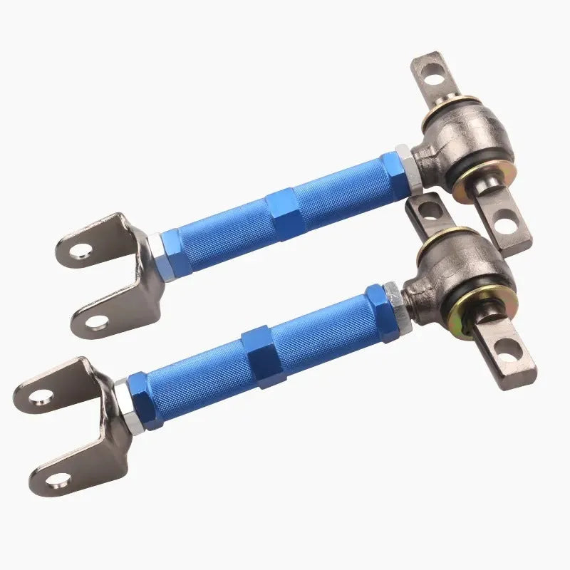 Blue and red aluminium alloy rear pull rod kit for Honda Civic EP3 on a white background.