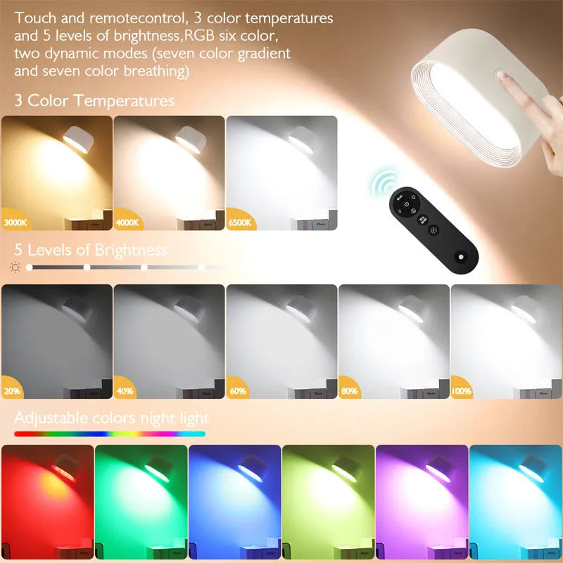 Oval white remote control magnetic wall lamp with adhesive mount and USB charging cable