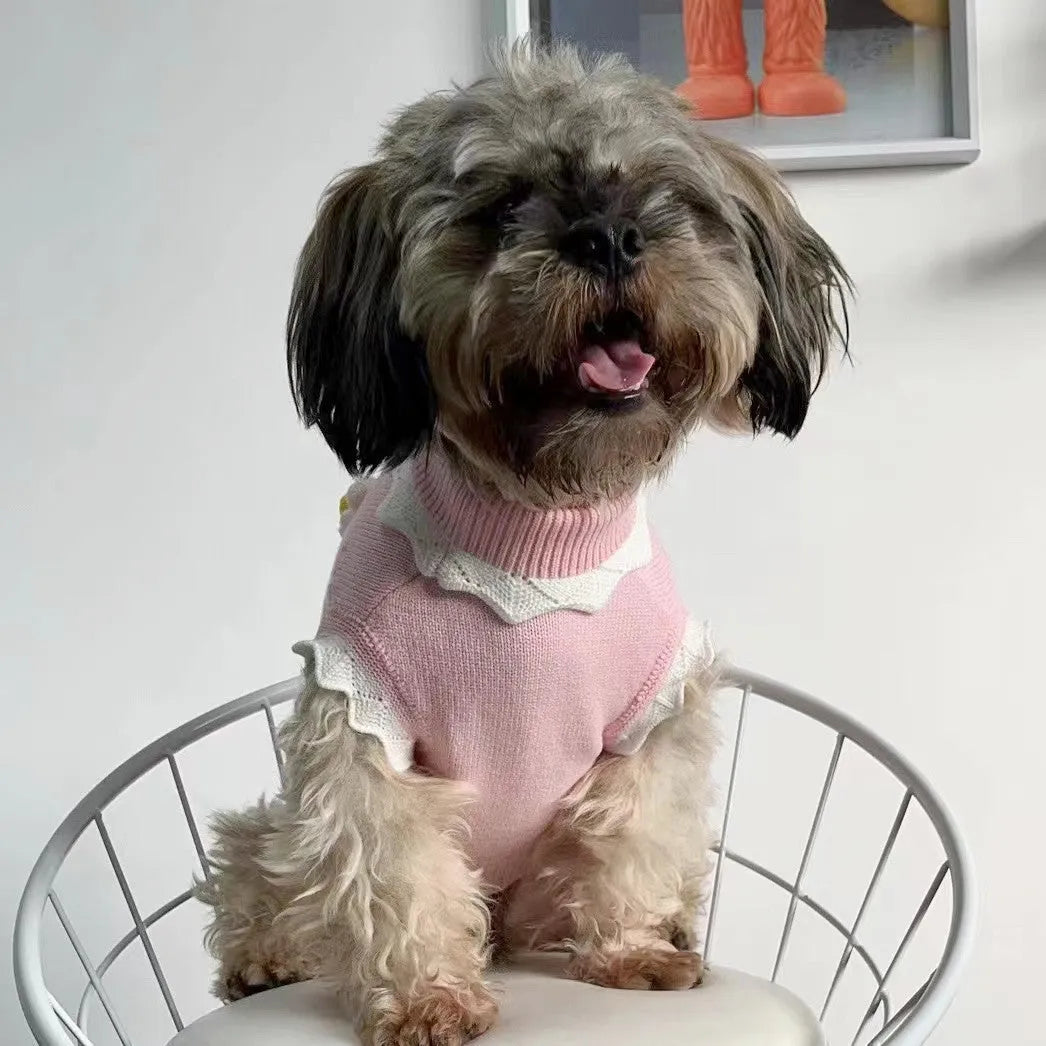 Flower blossom pattern knit sweater for dogs and cats in green or pink colours