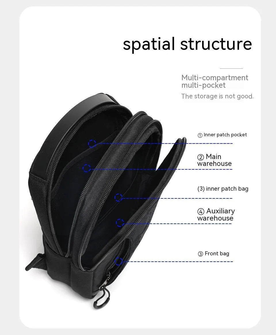 Casual black TPU camouflage chest bag with a single shoulder strap and soft handle.
