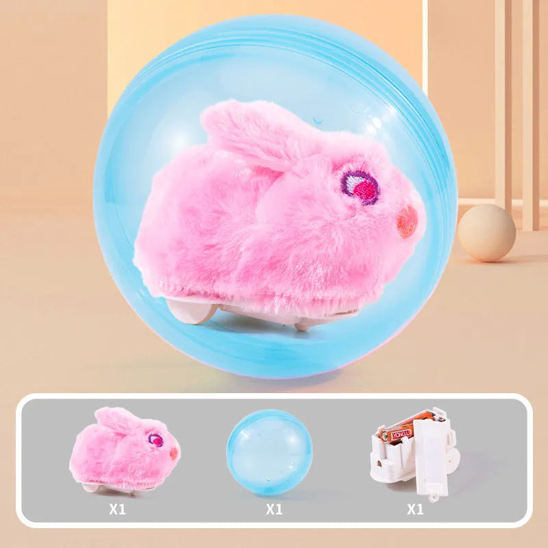 Hamster rolling ball exercise toy with transparent sphere on battery base and plush shell covers
