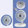 Blue foldable USB desk fan with LED light, shown in open position with 300° head tilt