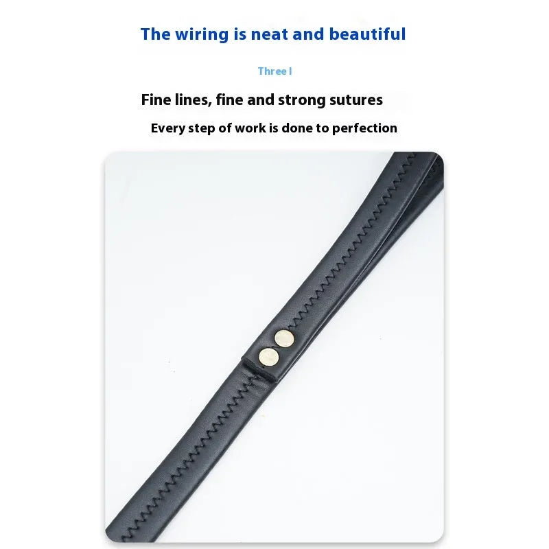 Black PU leather dog lead with metal clasp showing traction belt design