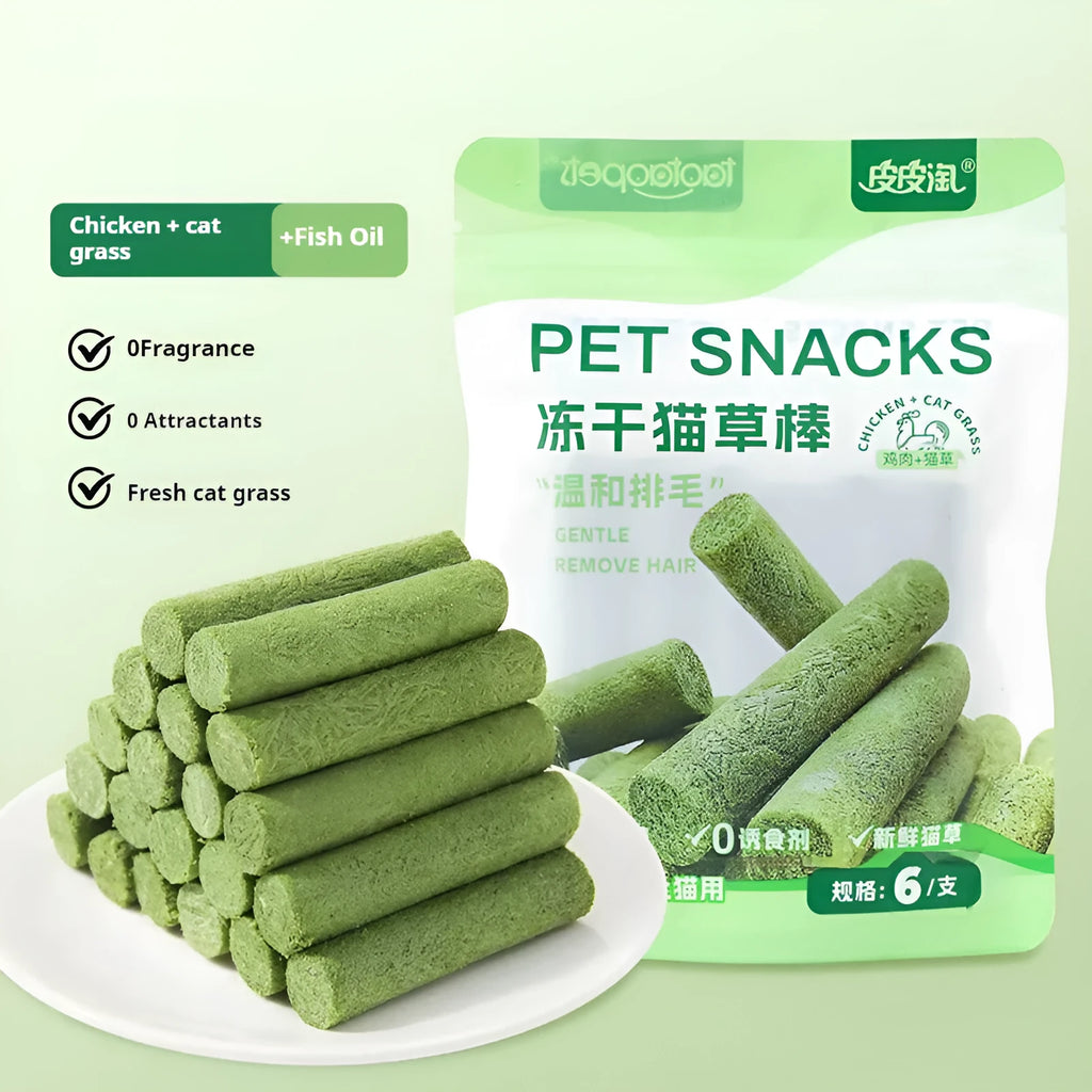 Freeze-dried cat grass stick pack with chicken and salmon for tooth cleaning, 35g, 6 sticks