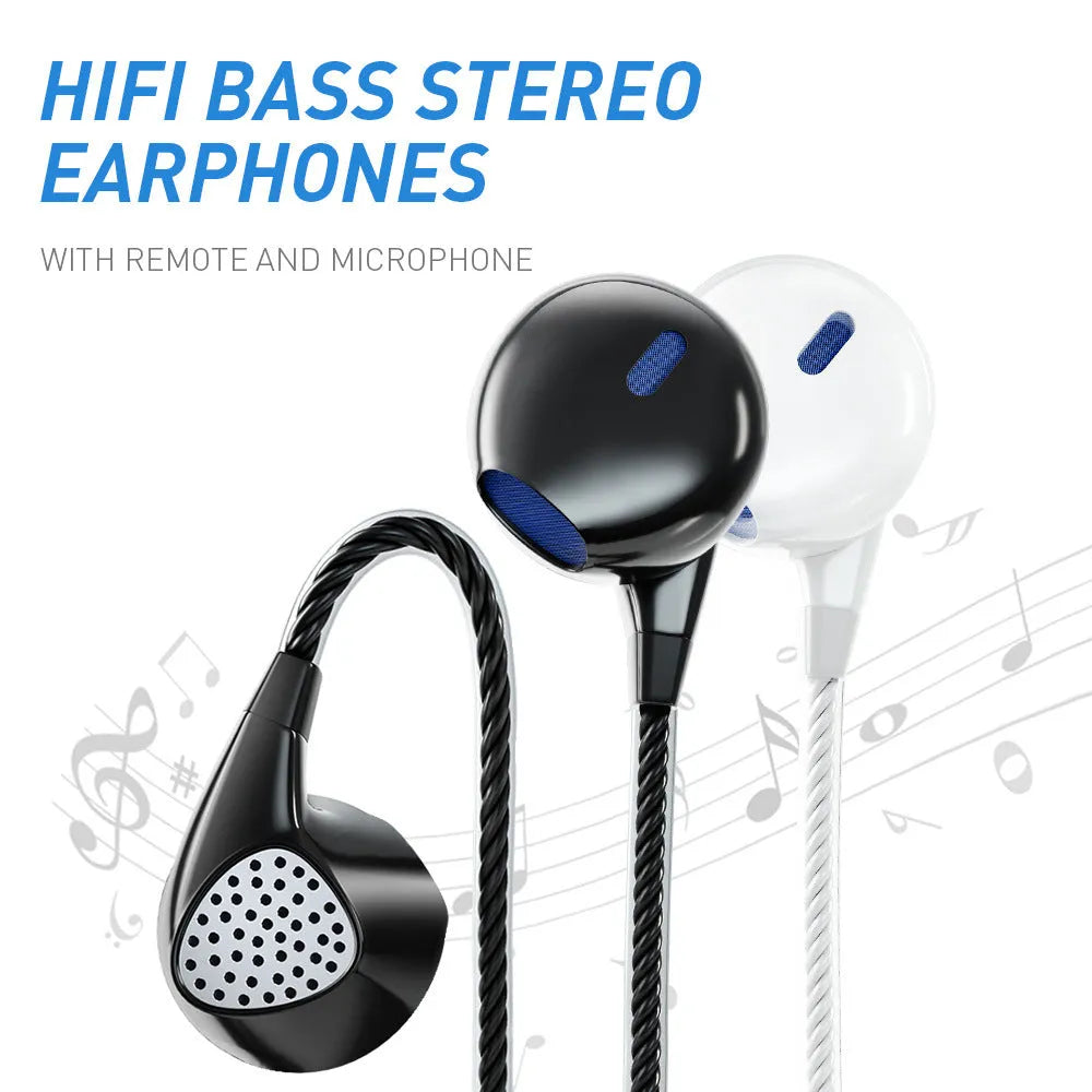 Wired in-ear headphones with microphone, black, L-shaped plug, 1.2m TPE cable