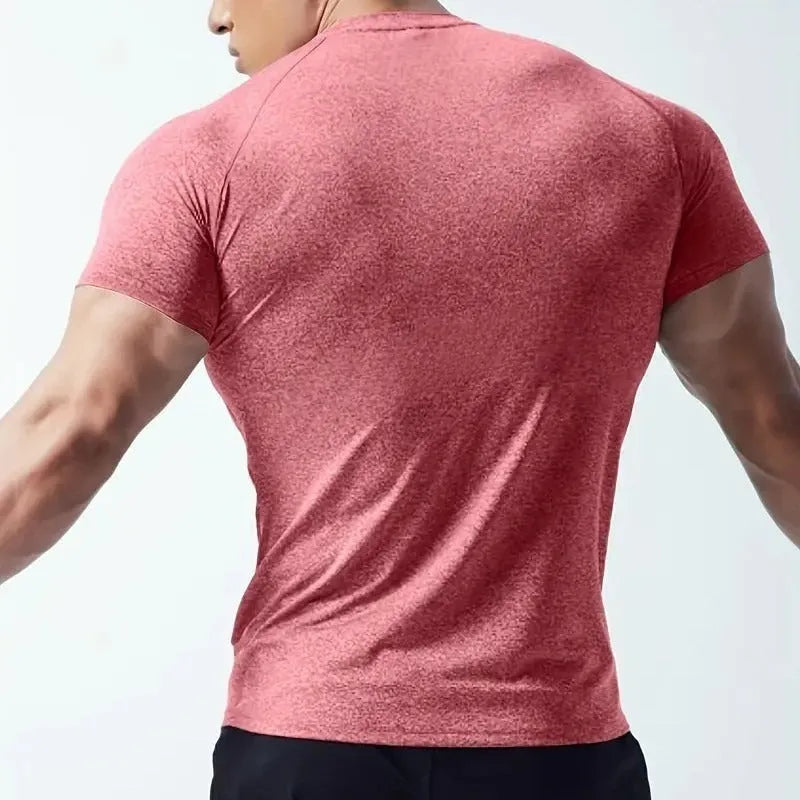 Tight stretch quick-drying running short sleeve t-shirt in polyester blend fabric