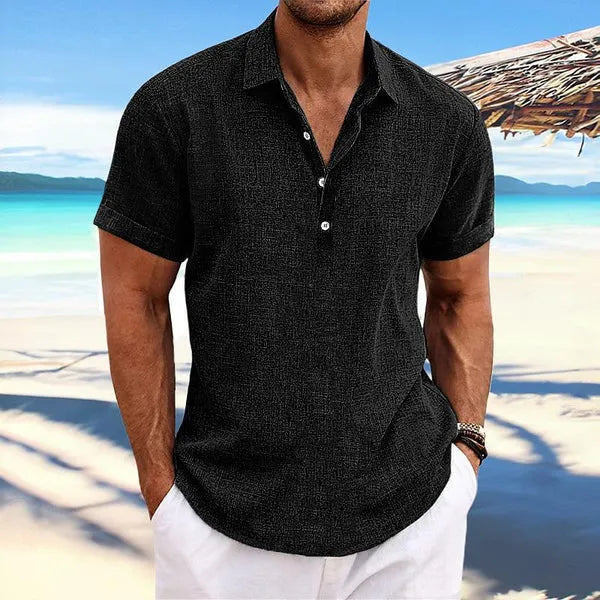 Men's light grey loose-fit cotton blend cardigan with a lapels collar and long sleeves laid flat.