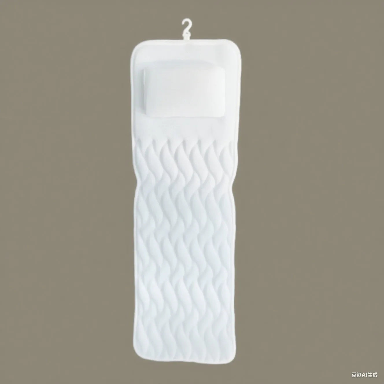 White bathtub pillow with mesh design and suction cups on underside