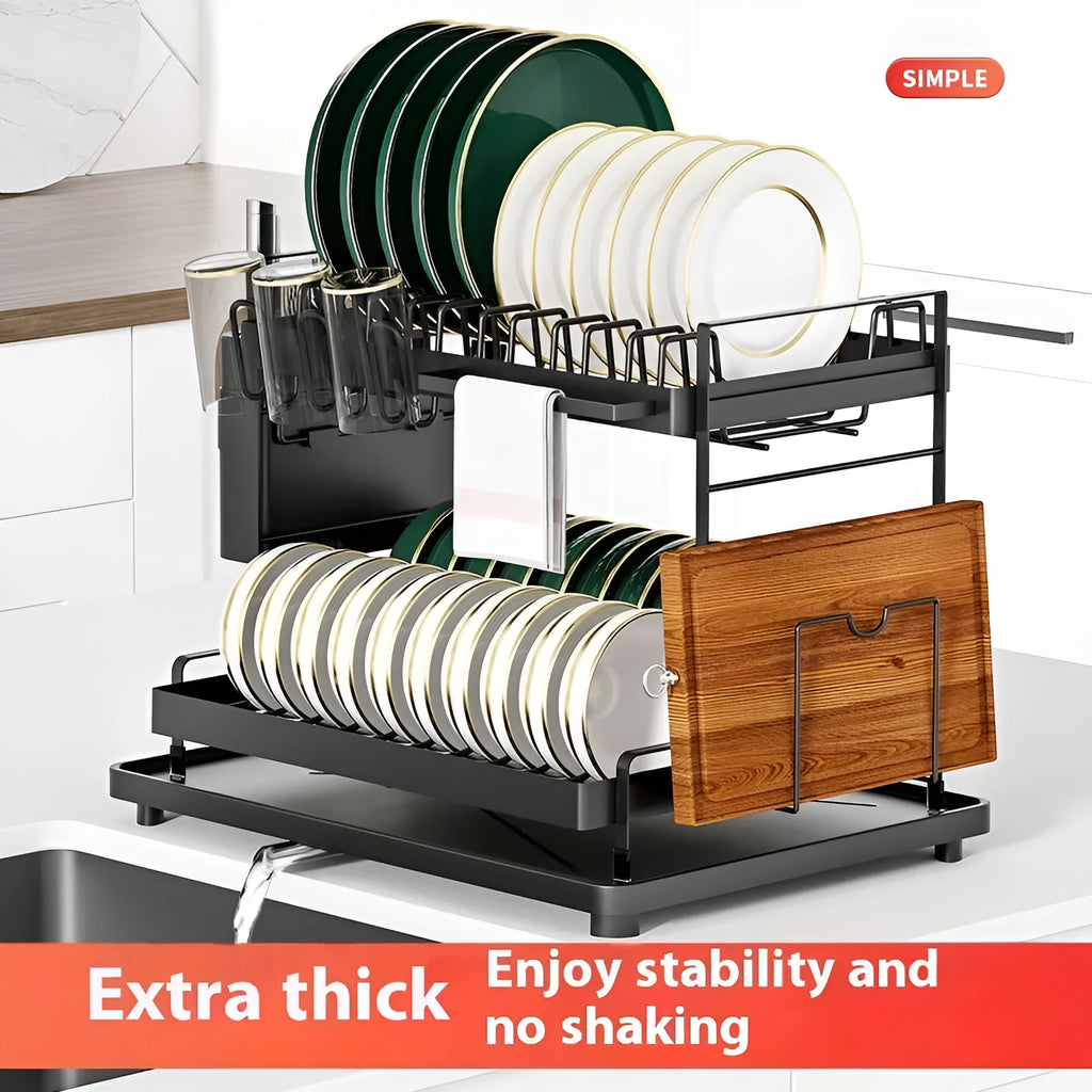 White double-layer kitchen storage rack with a removable draining tray.