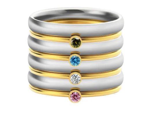 December birthstone engraved ring with geometric design in titanium steel