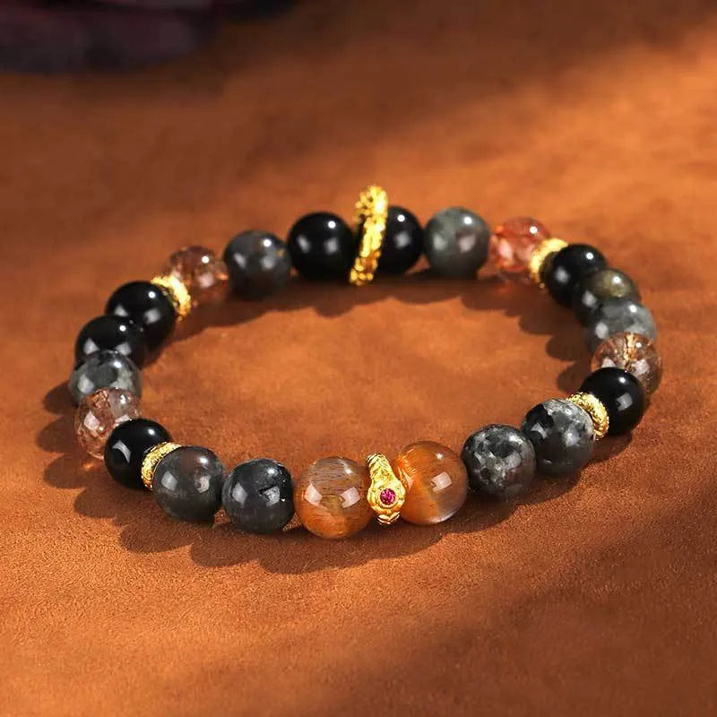 Black Sunstone and flame stone couple bracelet with manual craftsmanship for unisex wear