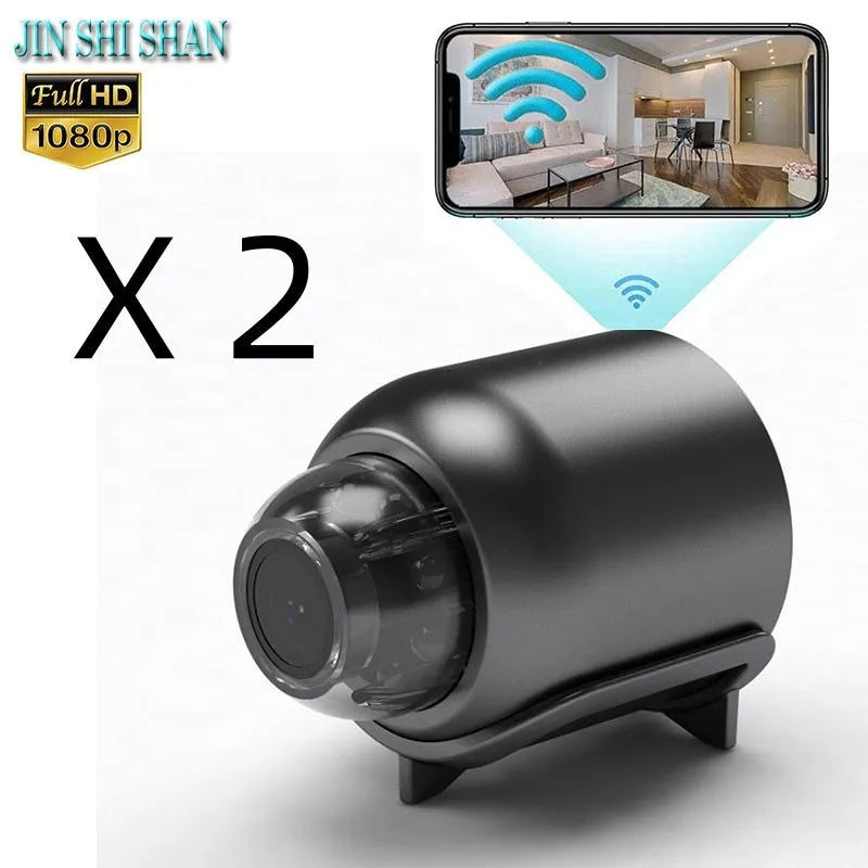 Black cylindrical 1080P WiFi indoor camera with infrared night vision and human detection, 2.8mm lens