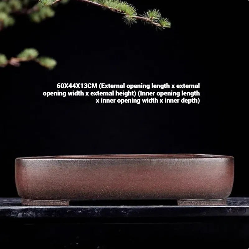Rectangular handmade purple clay flower pot measuring 60 cm long with antique styling