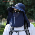 Men's sun protection hat with USB fan and integrated neck shawl in khaki colour