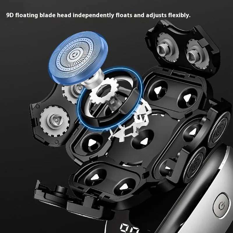 Black 6-in-1 rechargeable multifunctional hair clipper kit with attachments laid out