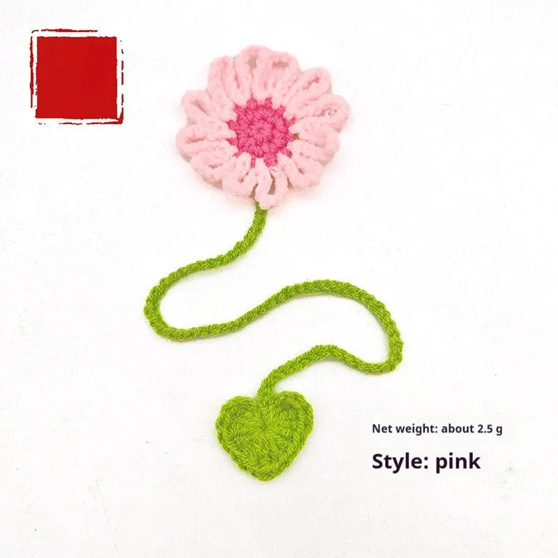 Hand-crocheted wool bookmark with Little Daisy design on flexible milk cotton wire