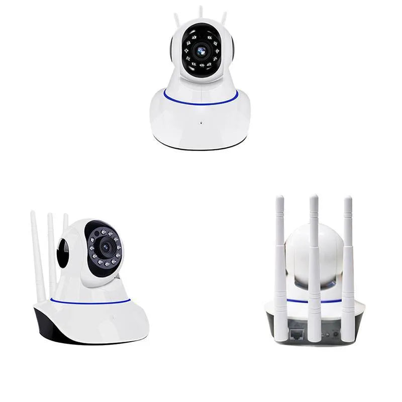 White dome-shaped wireless HD night vision surveillance camera for indoor and outdoor use.