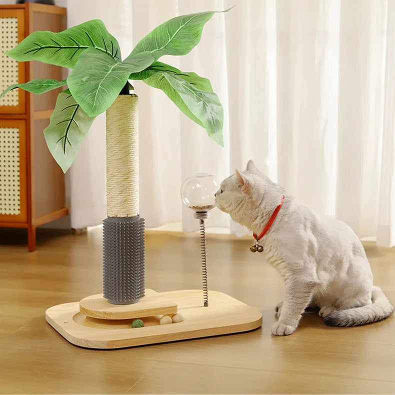 Wooden vertical cat scratching post in a canna colour finish with chamfered edges.