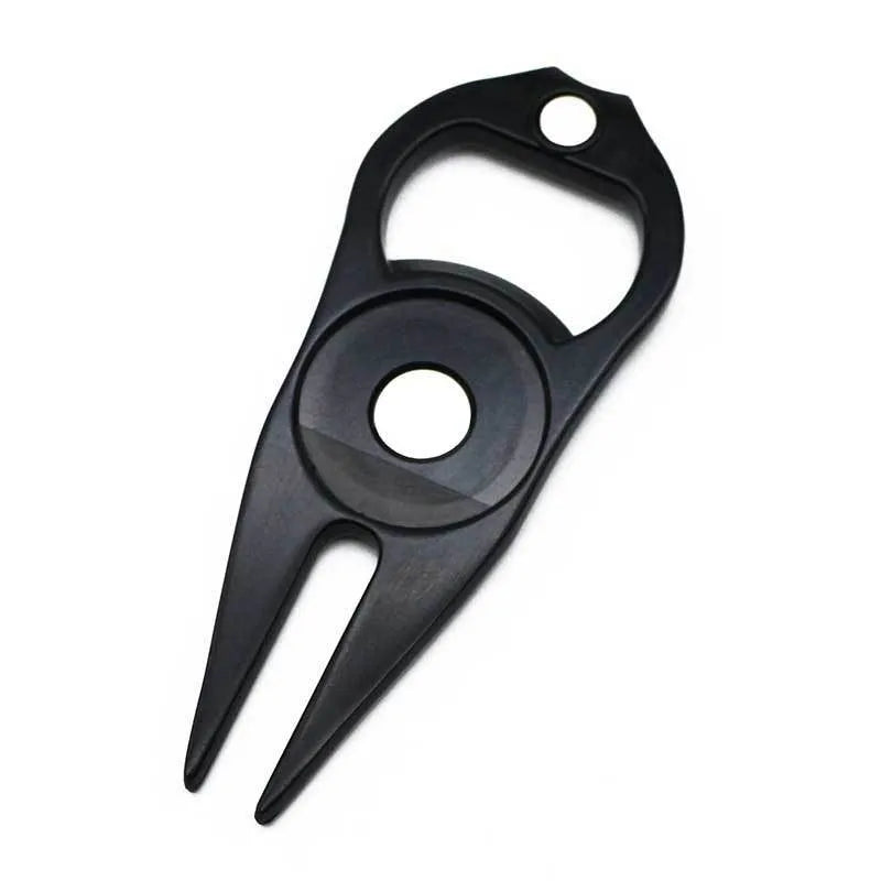 Golf ball yoke bottle opener and marking tool in black, green or silver zinc alloy finish