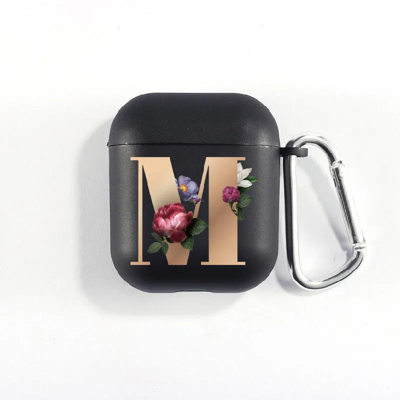 Matte black silicone alphabet AirPods case with dust plug, impact-resistant and anti-fingerprint surface
