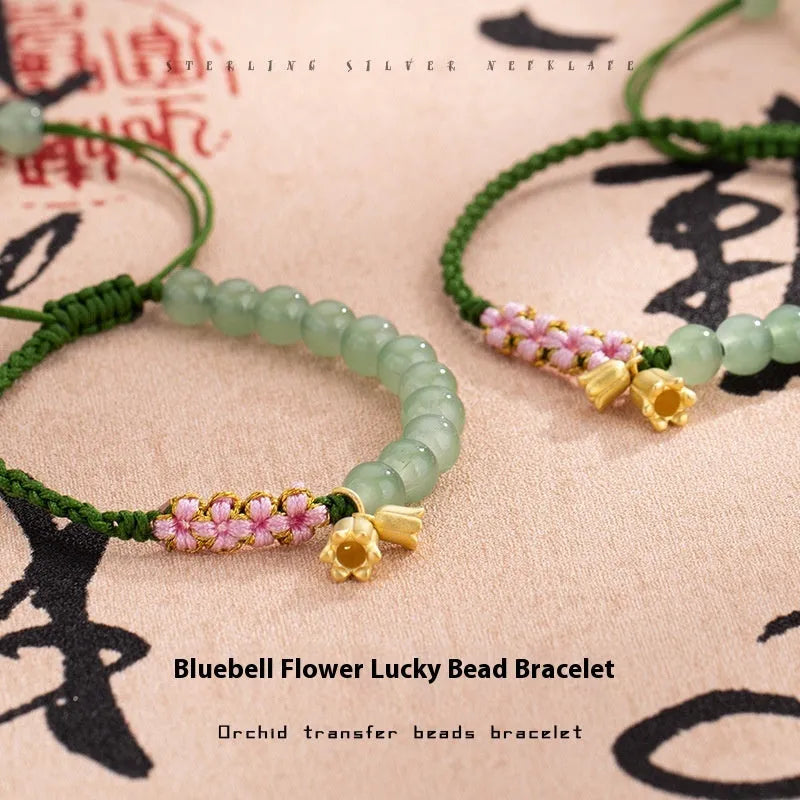 Hand woven red rope bracelet with lily floral design in national style